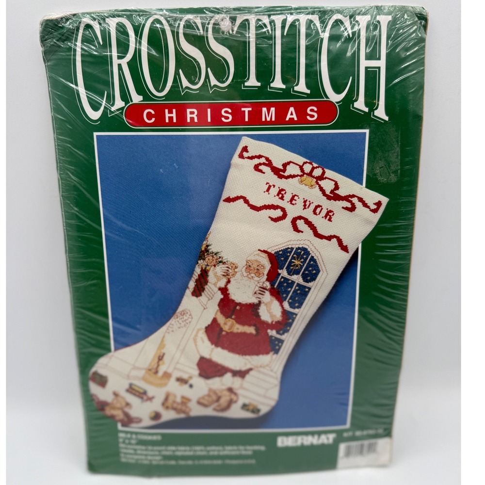 Bernat Cross Stitch Christmas Kit Milk & Cookies Santa Stocking 81404-0030 17in